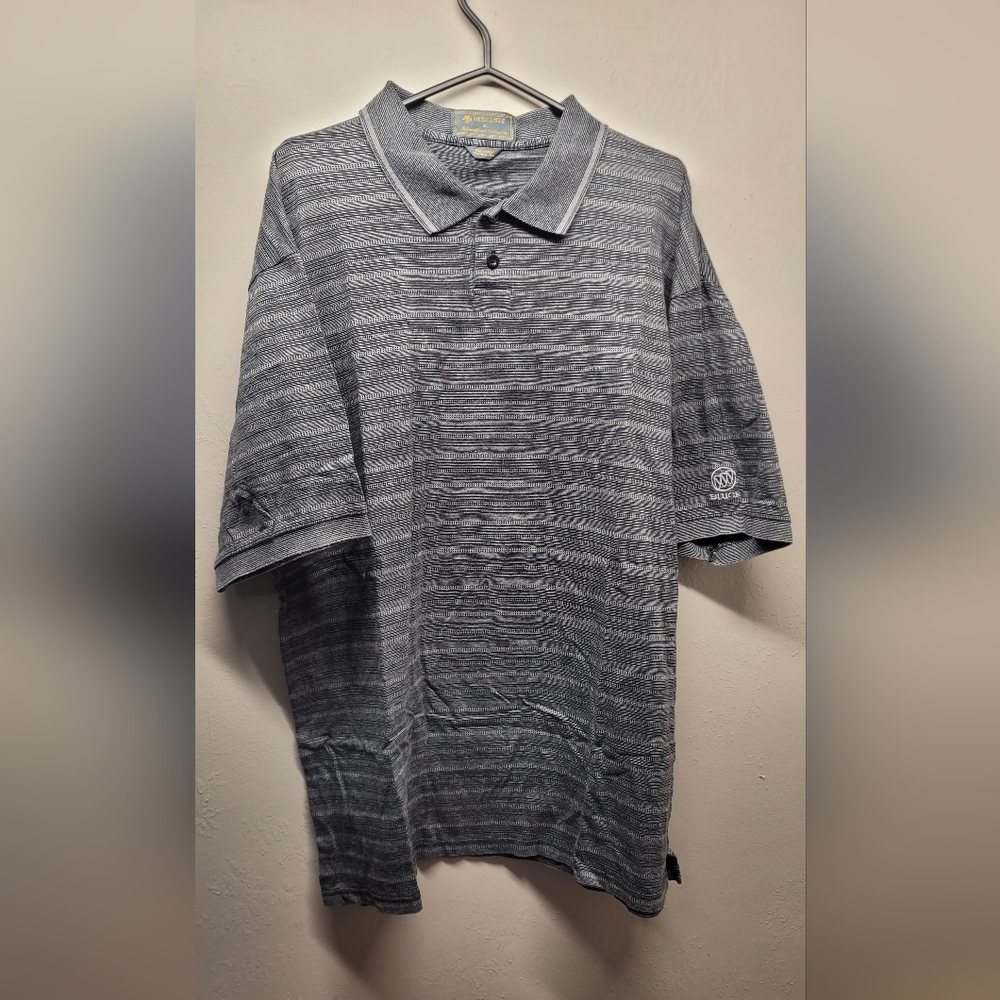 vintage descente international grey stripe polo Buick embroidered golf shirt xl
